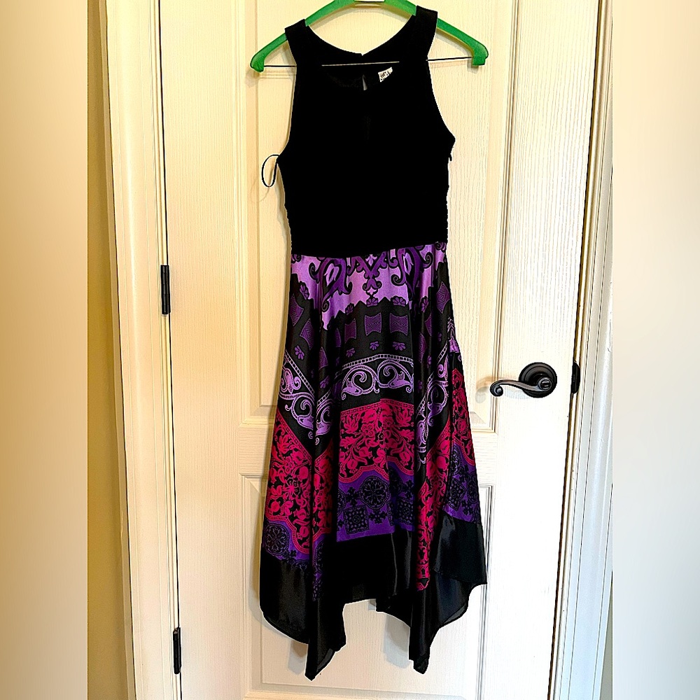 Sangria sleeveless dress black with purple and pink